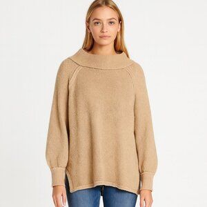 Free People Beige Waffle Knit Textured Oversized Long Sleeve Sweater Women’s XS